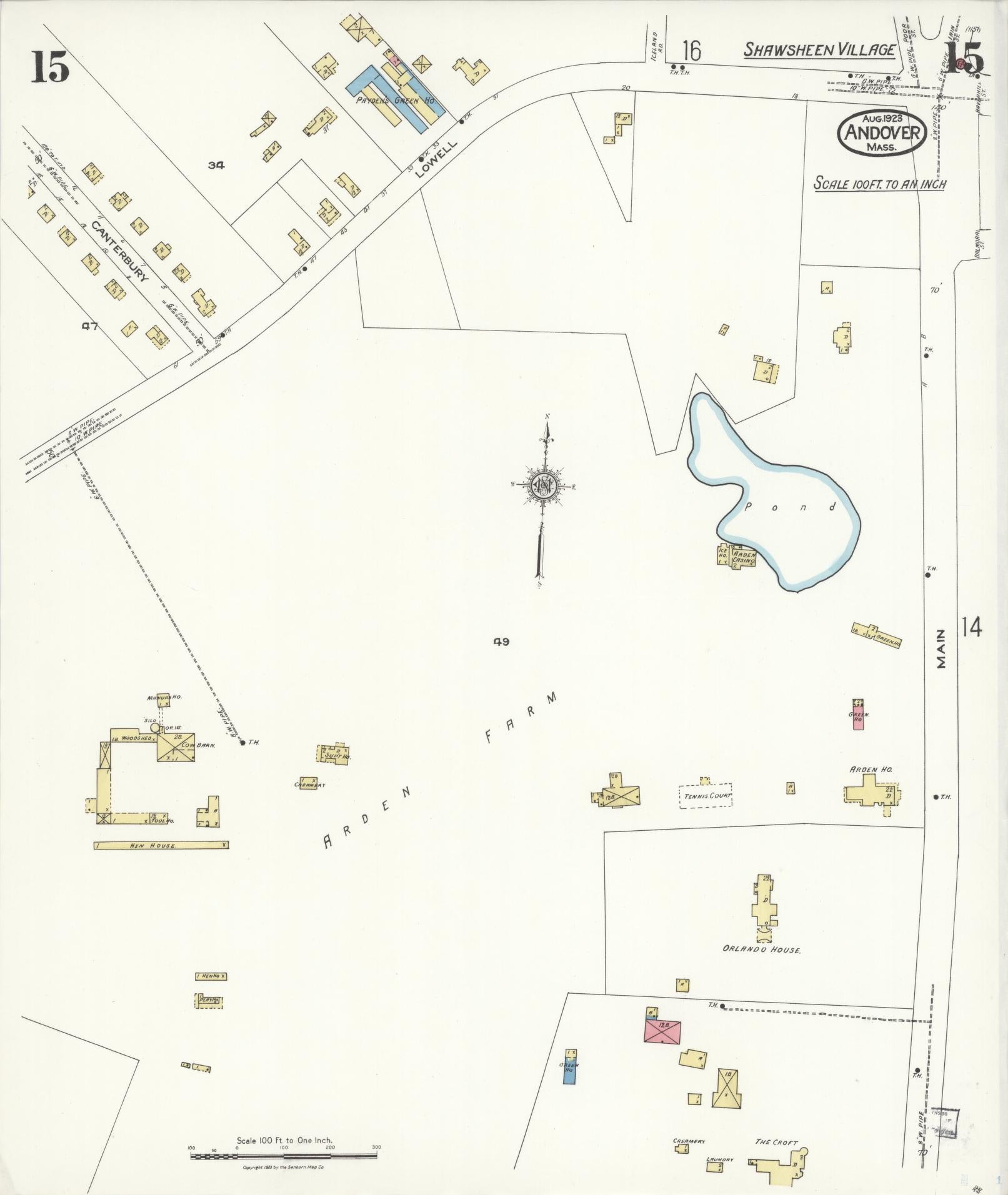 Sanborn Fire Insurance Map from Andover, Essex County, Massachusetts (1923), Sheet #0015 - Complete Map Set gallery image, historic Sanborn map, vintage wall art, Massachusetts Massachusetts
