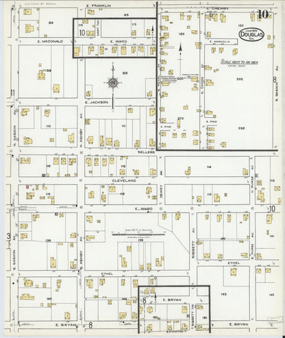 Sanborn Fire Insurance Map from Douglas, Coffee County, Georgia (1920), Sheet #0010 - Complete Map Set gallery image, historic Sanborn map, vintage wall art, Georgia Georgia