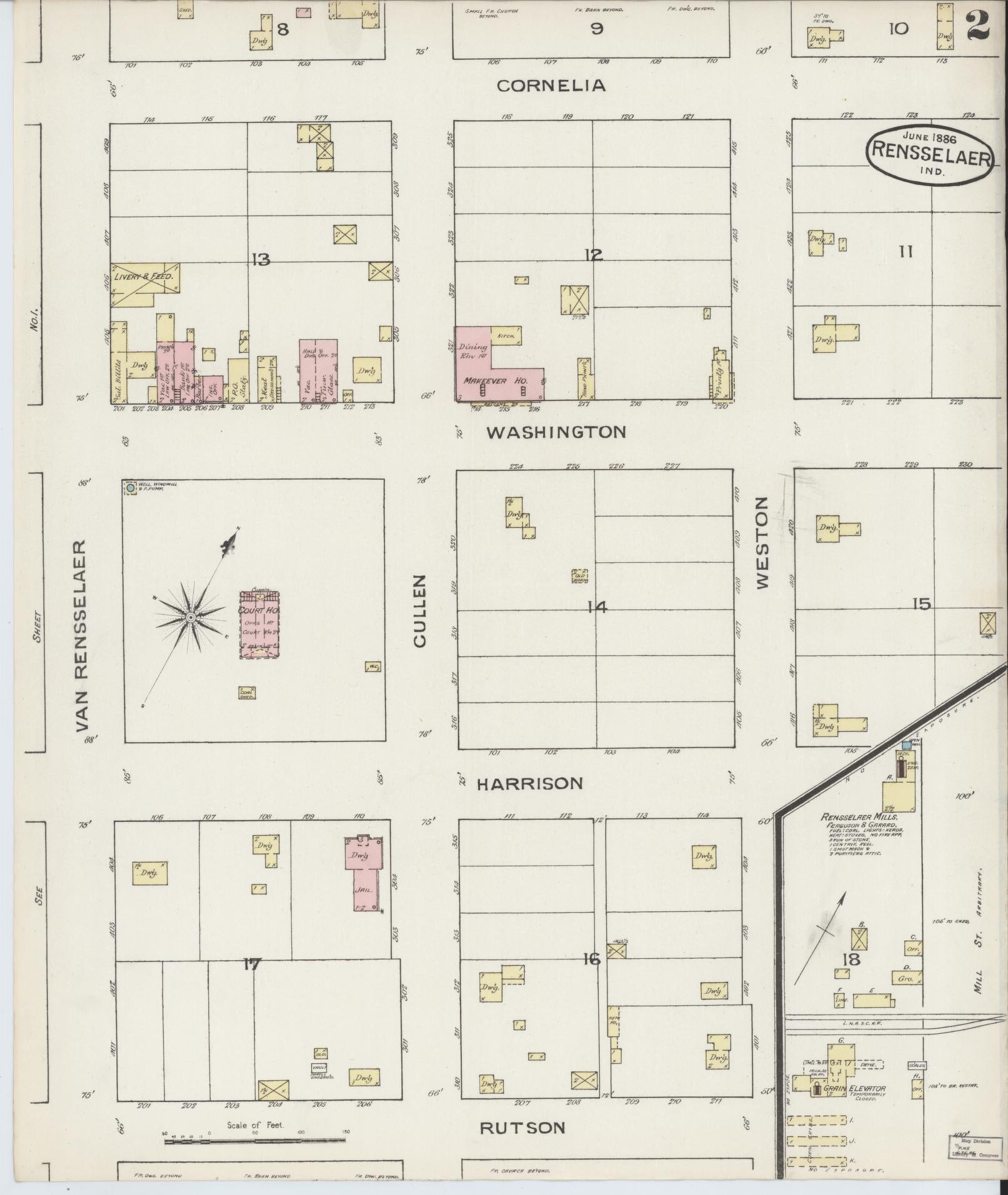 Sanborn Fire Insurance Map from Rensselaer, Jasper County, Indiana (1886), Sheet #0002 - Complete Map Set gallery image, historic Sanborn map, vintage wall art, Indiana Indiana