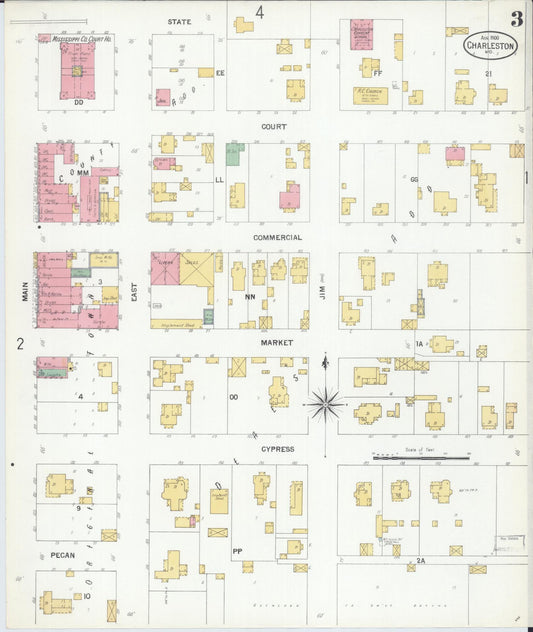 Sanborn Fire Insurance Map from Charleston, Mississippi County, Missouri (1900), Sheet #0003 - Historic Sanborn Fire Insurance Map Print, vintage old map wall art, antique decor, genealogy gift, Charleston Mississippi map