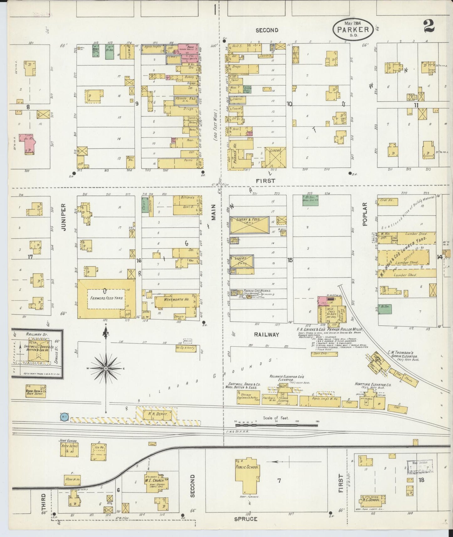 Sanborn Fire Insurance Map from Parker, Turner County, South Dakota (1904), Sheet #0002 - Complete Map Set gallery image, historic Sanborn map, vintage wall art, South Dakota South Dakota