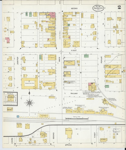 Sanborn Fire Insurance Map from Parker, Turner County, South Dakota (1904), Sheet #0002 - Complete Map Set gallery image, historic Sanborn map, vintage wall art, South Dakota South Dakota