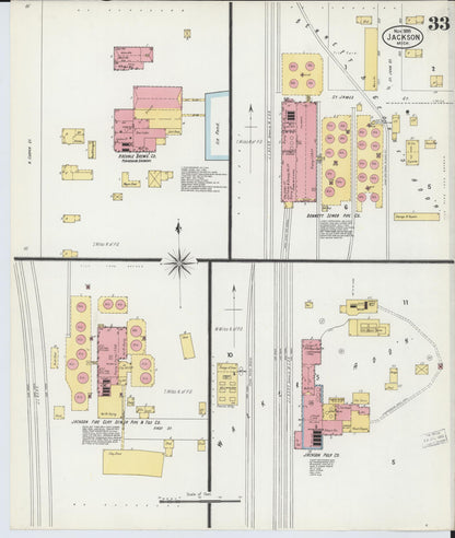 Sanborn Fire Insurance Map from Jackson, Jackson County, Michigan (1899), Sheet #0033 - Historic Sanborn Fire Insurance Map Print, vintage old map wall art, antique decor, genealogy gift, Michigan Michigan map