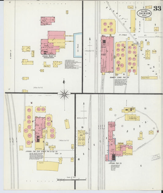 Sanborn Fire Insurance Map from Jackson, Jackson County, Michigan (1899), Sheet #0033 - Historic Sanborn Fire Insurance Map Print, vintage old map wall art, antique decor, genealogy gift, Michigan Michigan map