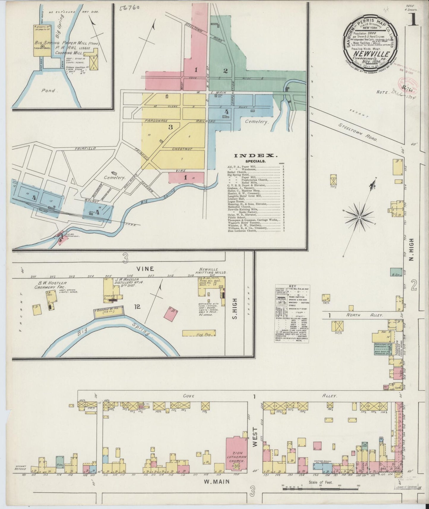 Sanborn Fire Insurance Map from Newville, Cumberland County, Pennsylvania (1894), Sheet #0001 - Complete Map Set gallery image, historic Sanborn map, vintage wall art, Pennsylvania Pennsylvania