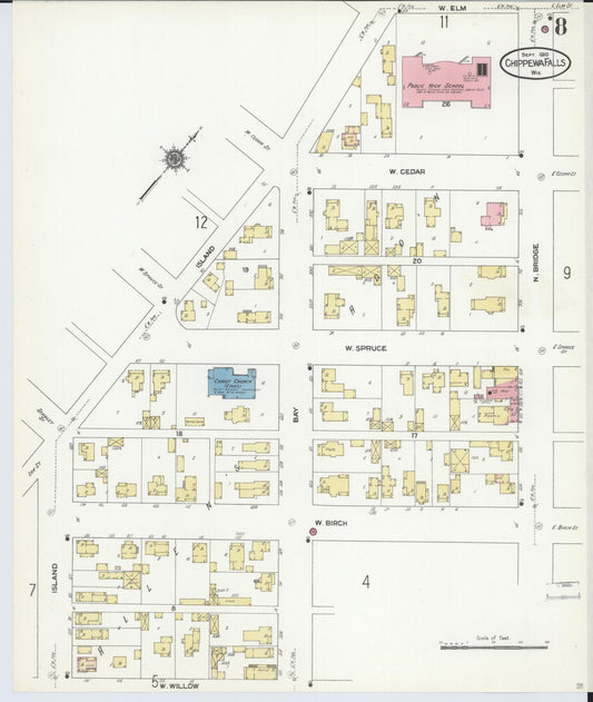 Sanborn Fire Insurance Map from Chippewa Falls, Chippewa County, Wisconsin (1910), Sheet #0008 - Historic Sanborn Fire Insurance Map Print, vintage old map wall art, antique decor, genealogy gift, Wisconsin Wisconsin map