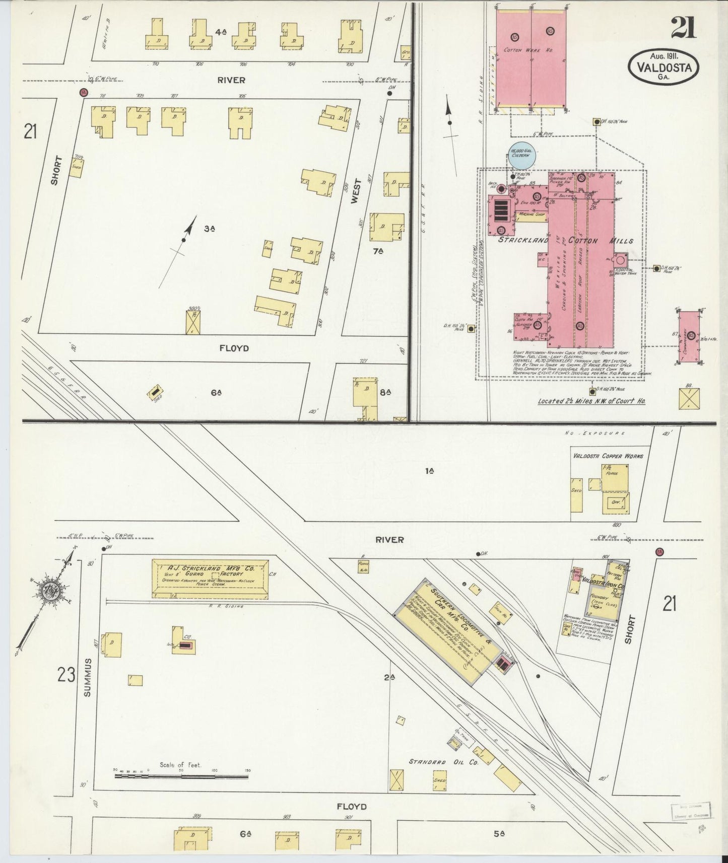 Sanborn Fire Insurance Map from Valdosta, Lowndes County, Georgia (1911), Sheet #0021 - Complete Map Set gallery image, historic Sanborn map, vintage wall art, Georgia Georgia