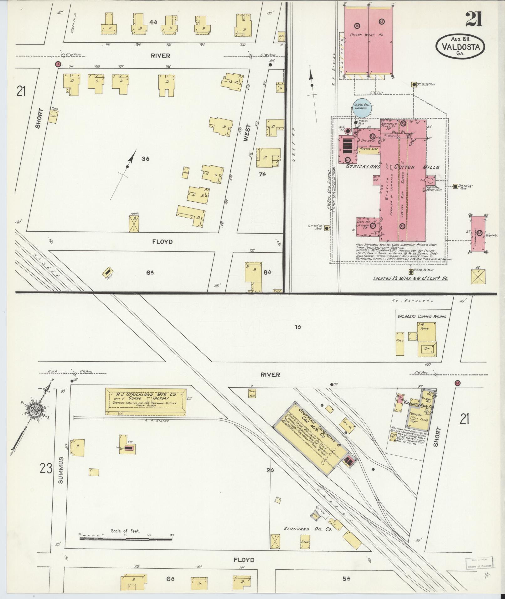 Sanborn Fire Insurance Map from Valdosta, Lowndes County, Georgia (1911), Sheet #0021 - Complete Map Set gallery image, historic Sanborn map, vintage wall art, Georgia Georgia