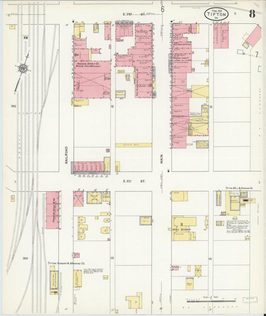 Sanborn Fire Insurance Map from Tifton, Tift County, Georgia (1912), Sheet #0008 - Historic Sanborn Fire Insurance Map Print, vintage old map wall art, antique decor, genealogy gift, Georgia Georgia map