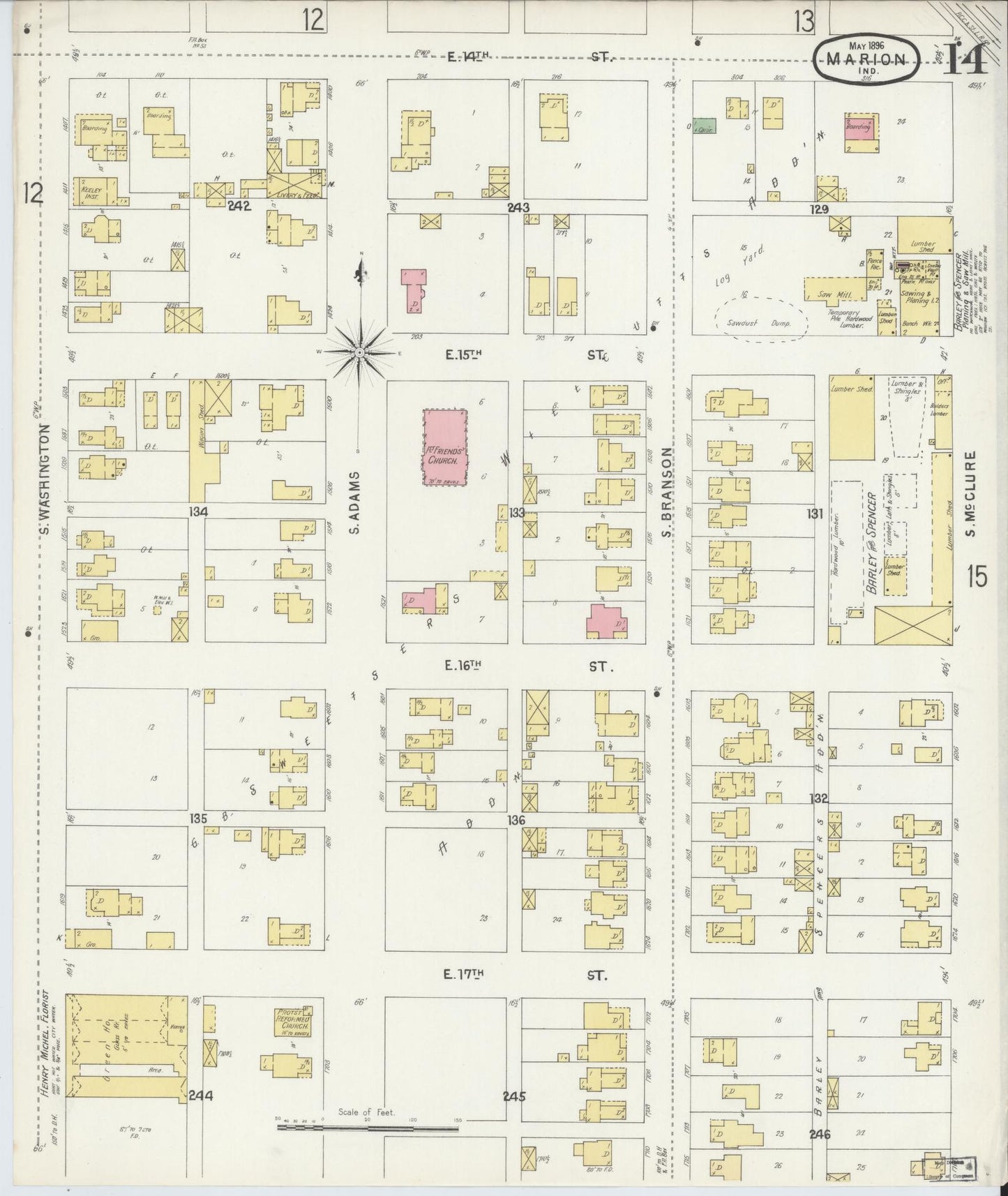 Sanborn Fire Insurance Map from Marion, Grant County, Indiana (1896), Sheet #0014 - Complete Map Set gallery image, historic Sanborn map, vintage wall art, Indiana Indiana