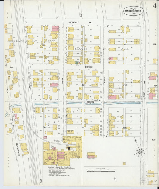 Sanborn Fire Insurance Map from Martins Ferry, Belmont County, Ohio (1900), Sheet #0004 - Historic Sanborn Fire Insurance Map Print, vintage old map wall art, antique decor, genealogy gift, Ohio Ohio map