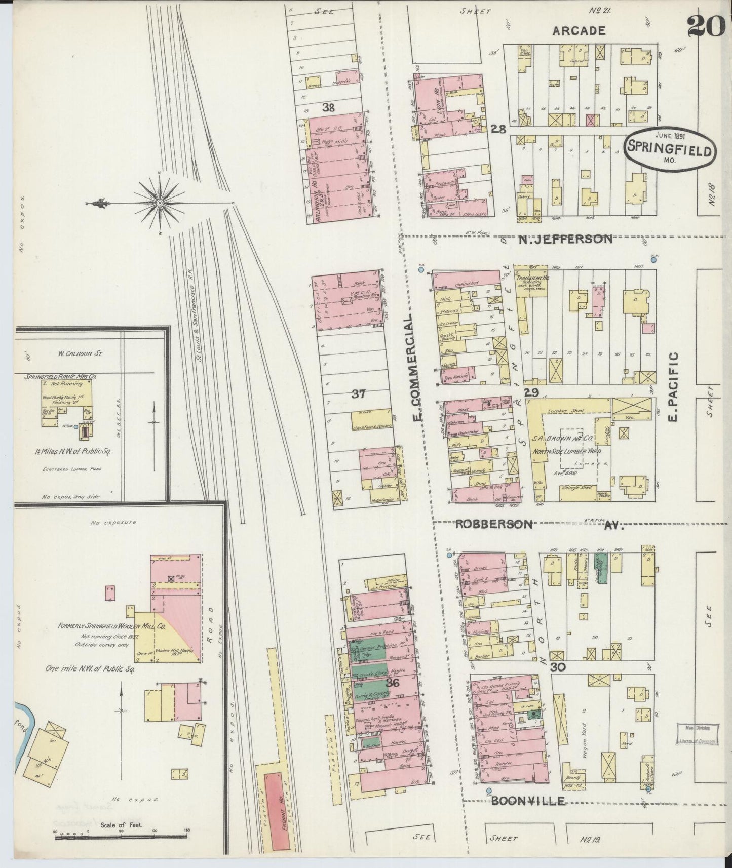 Sanborn Fire Insurance Map from Springfield, Greene County, Missouri (1891), Sheet #0020 - Complete Map Set gallery image, historic Sanborn map, vintage wall art, Missouri Missouri