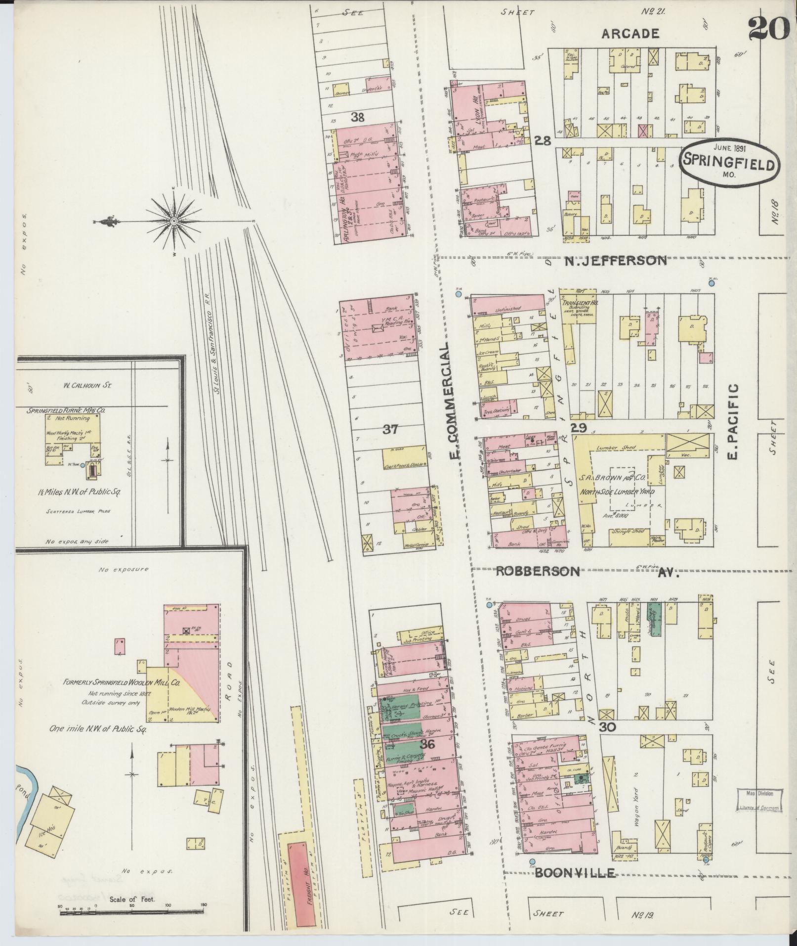 Sanborn Fire Insurance Map from Springfield, Greene County, Missouri (1891), Sheet #0020 - Complete Map Set gallery image, historic Sanborn map, vintage wall art, Missouri Missouri