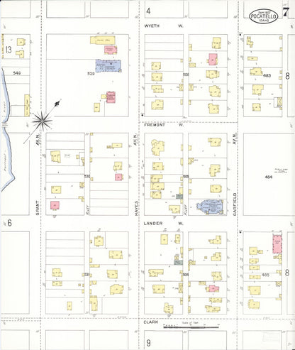 Sanborn Fire Insurance Map from Pocatello, Bannock County, Idaho (1907), Sheet #0007 - Complete Map Set gallery image, historic Sanborn map, vintage wall art, Idaho Idaho
