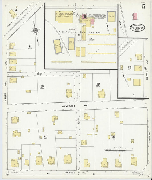 Sanborn Fire Insurance Map from Pittsburg, Camp County, Texas (1921), Sheet #0005 - Historic Sanborn Fire Insurance Map Print, vintage old map wall art, antique decor, genealogy gift, Texas Texas map