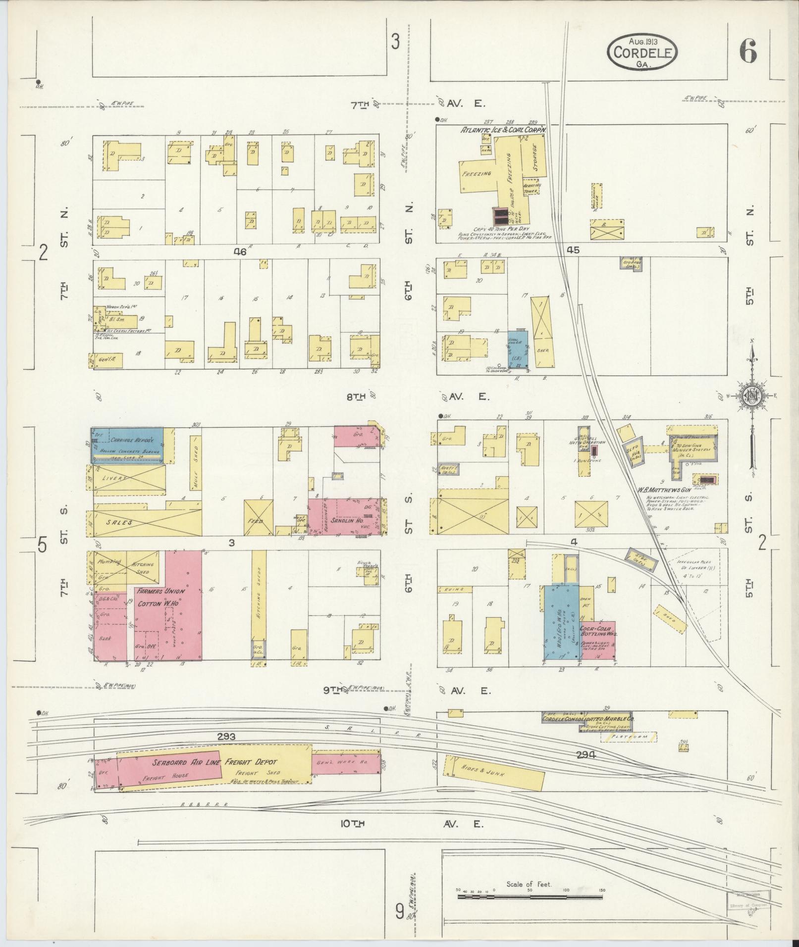 Sanborn Fire Insurance Map from Cordele, Crisp County, Georgia (1913), Sheet #0006 - Complete Map Set gallery image, historic Sanborn map, vintage wall art, Georgia Georgia