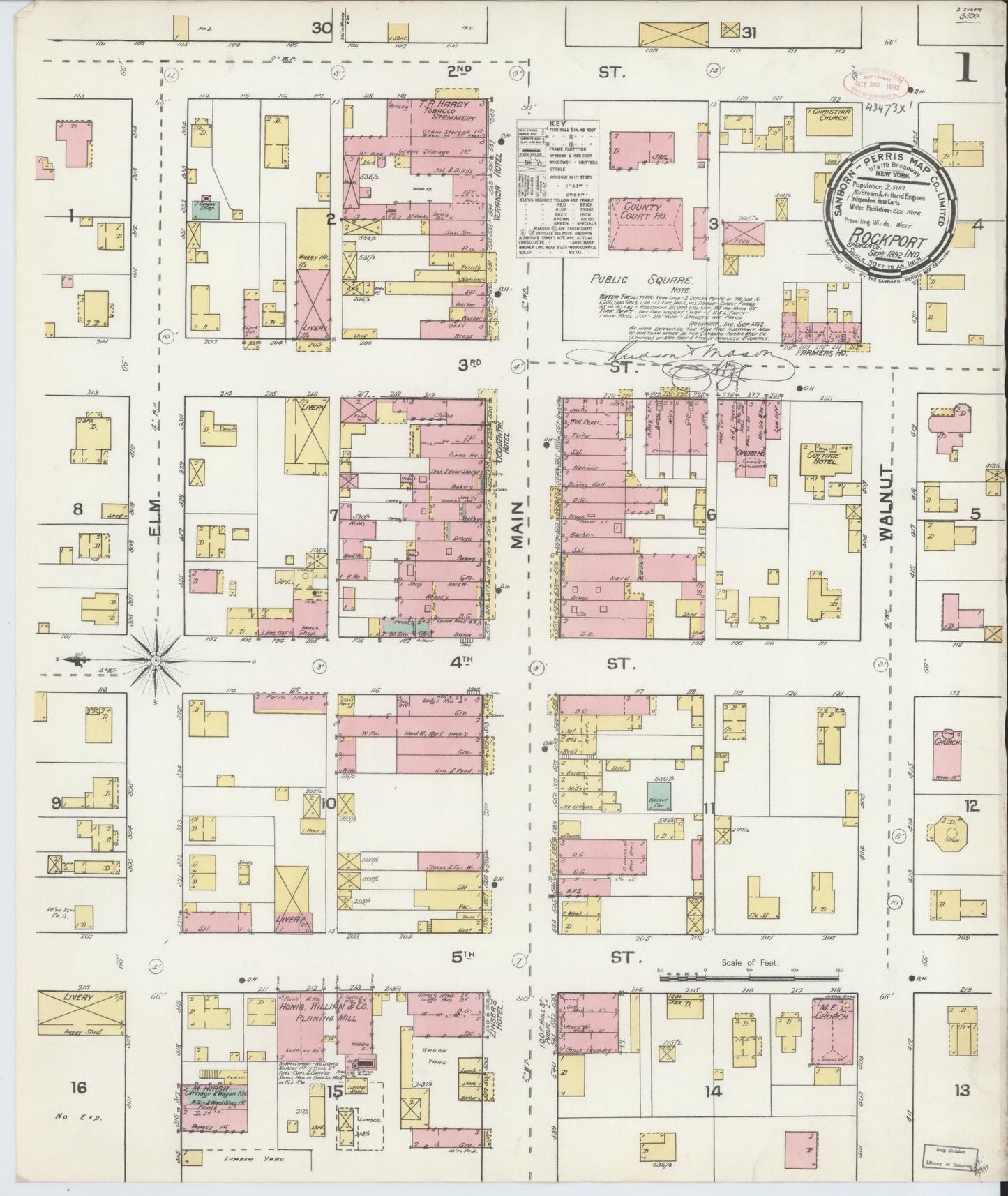 Sanborn Fire Insurance Map from Rockport, Spencer County, Indiana (1892), Sheet #0001 - Complete Map Set gallery image, historic Sanborn map, vintage wall art, Indiana Indiana