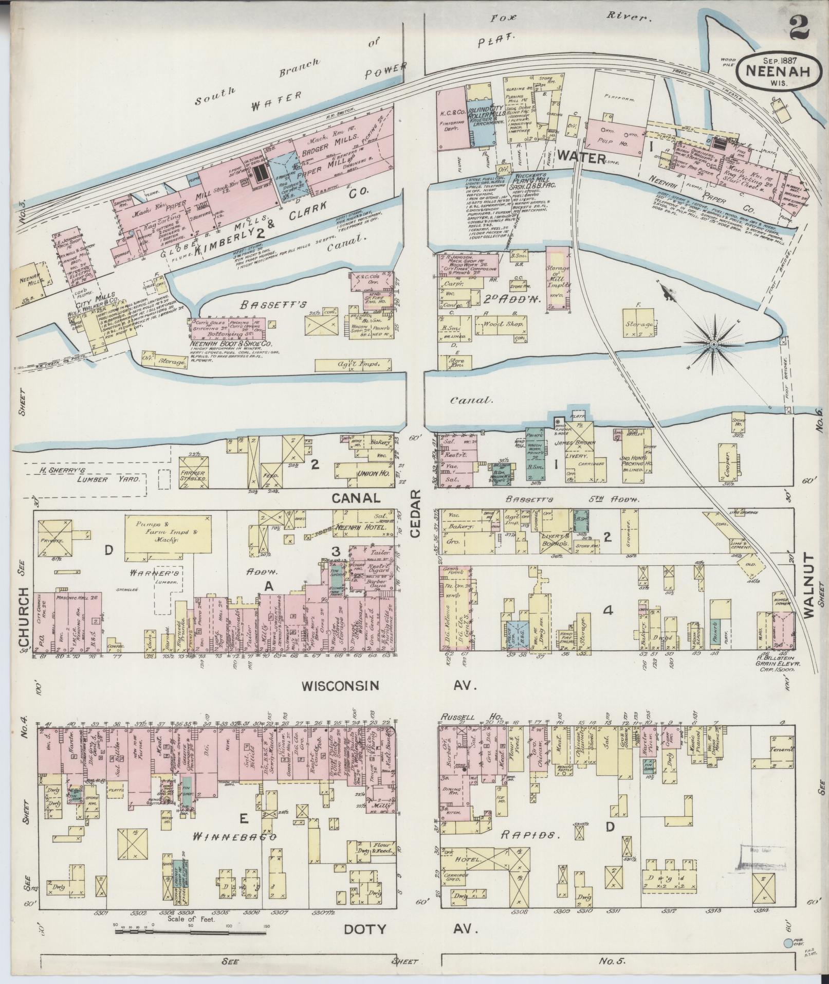 Sanborn Fire Insurance Map from Neenah, Winnebago County, Wisconsin (1887), Sheet #0002 - Complete Map Set gallery image, historic Sanborn map, vintage wall art, Wisconsin Wisconsin