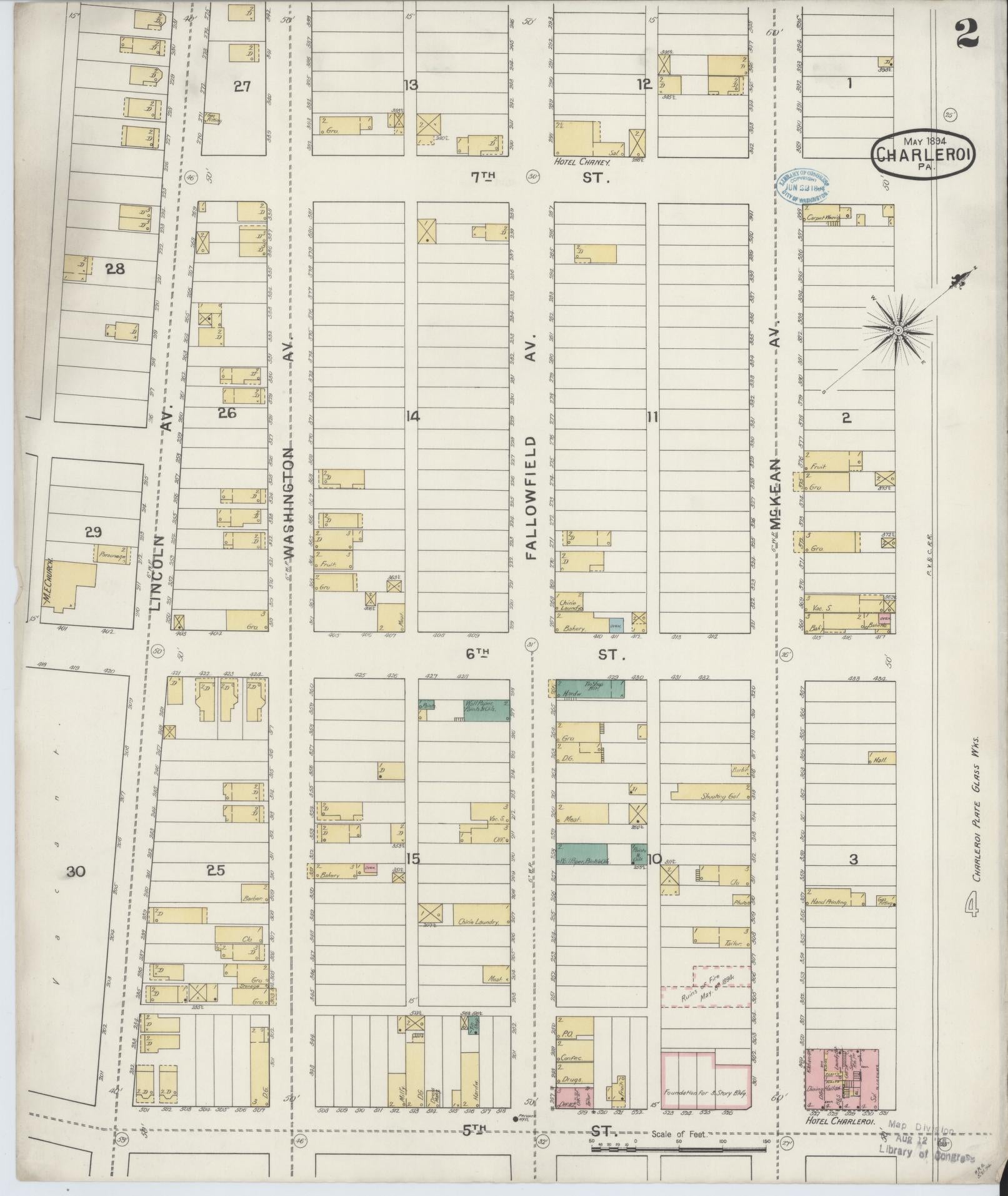 Sanborn Fire Insurance Map from Charleroi, Washington County, Pennsylvania (1894), Sheet #0002 - Historic Sanborn Fire Insurance Map Print, vintage old map wall art, antique decor, genealogy gift, Pennsylvania Pennsylvania map