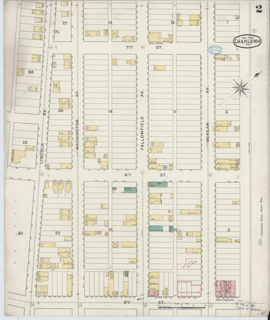 Sanborn Fire Insurance Map from Charleroi, Washington County, Pennsylvania (1894), Sheet #0002 - Historic Sanborn Fire Insurance Map Print, vintage old map wall art, antique decor, genealogy gift, Pennsylvania Pennsylvania map