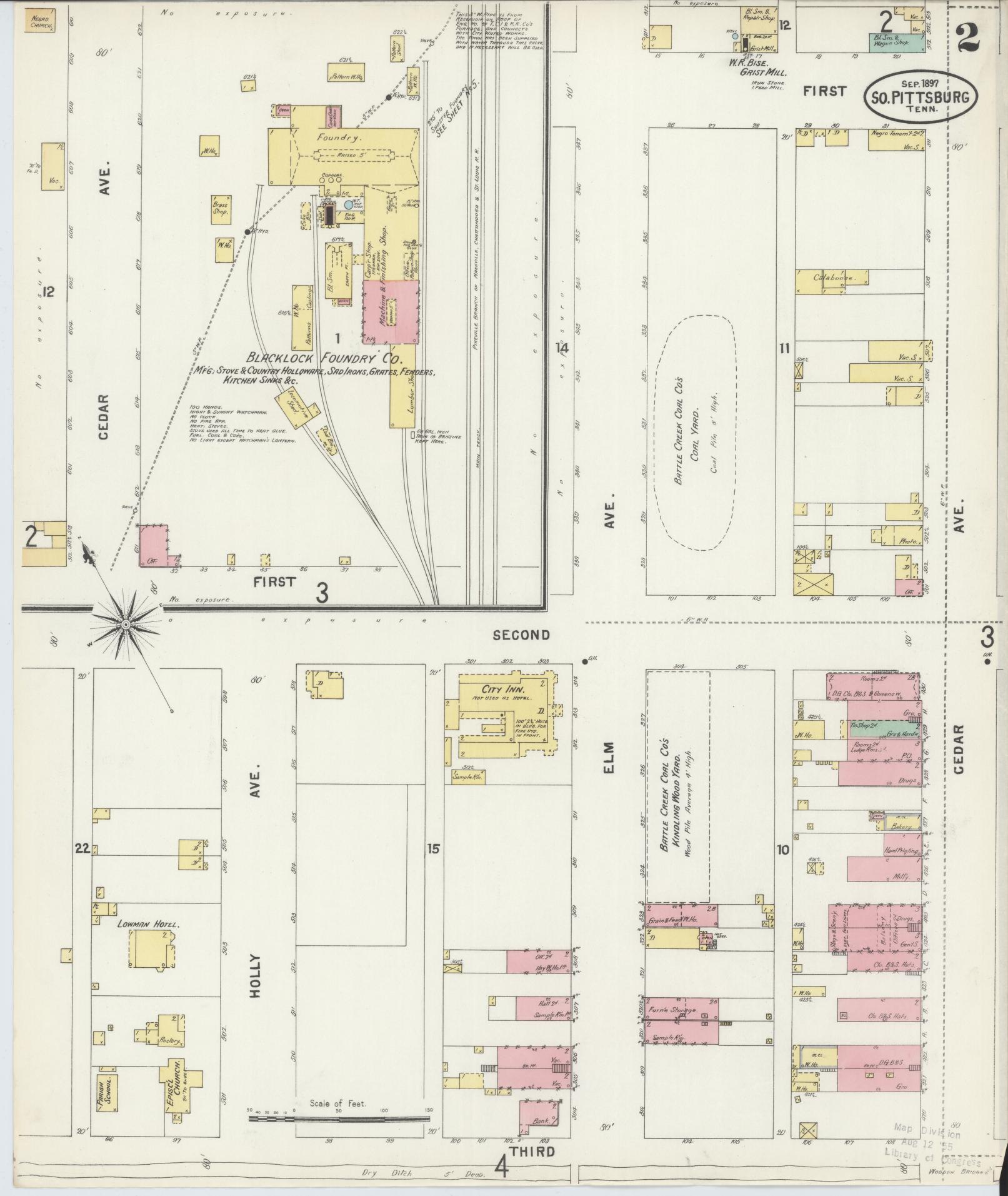 Sanborn Fire Insurance Map from South Pittsburg, Marion County, Tennessee (1897), Sheet #0002 - Complete Map Set gallery image, historic Sanborn map, vintage wall art, Tennessee Tennessee