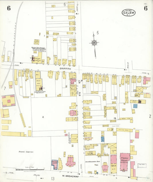 Sanborn Fire Insurance Map from Salem, Salem County, New Jersey (1923), Sheet #0006 - Historic Sanborn Fire Insurance Map Print, vintage old map wall art, antique decor, genealogy gift, New Jersey New Jersey map