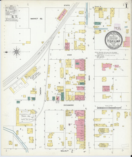 Sanborn Fire Insurance Map from Tiskilwa, Bureau County, Illinois (1909), Sheet #0001 - Historic Sanborn Fire Insurance Map Print, vintage old map wall art, antique decor, genealogy gift, Illinois Illinois map