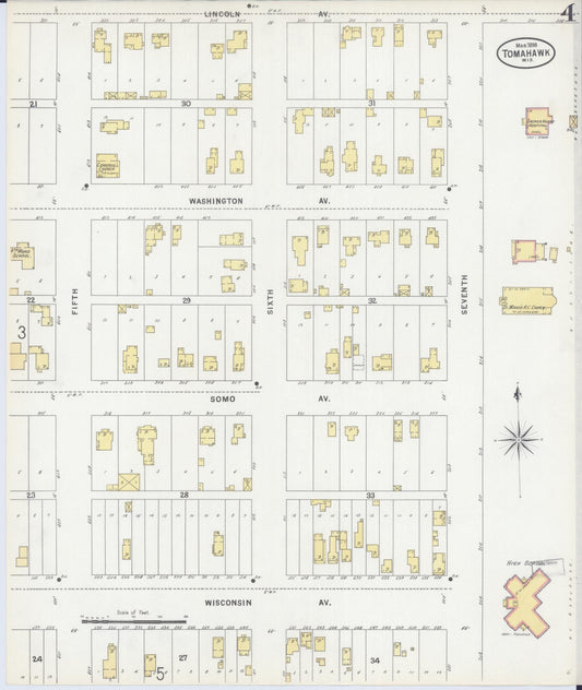 Sanborn Fire Insurance Map from Tomahawk, Lincoln County, Wisconsin (1898), Sheet #0004 - Historic Sanborn Fire Insurance Map Print, vintage old map wall art, antique decor, genealogy gift, Wisconsin Wisconsin map