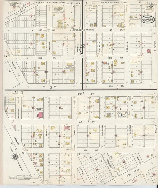 Sanborn Fire Insurance Map from Claude, Armstrong County, Texas (1932), Sheet #0003 - Historic Sanborn Fire Insurance Map Print, vintage old map wall art, antique decor, genealogy gift, Texas Texas map