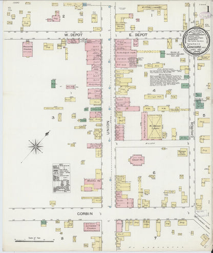 Sanborn Fire Insurance Map from Concord, Cabarrus County, North Carolina (1887), Sheet #0001 - Complete Map Set gallery image, historic Sanborn map, vintage wall art, North Carolina North Carolina
