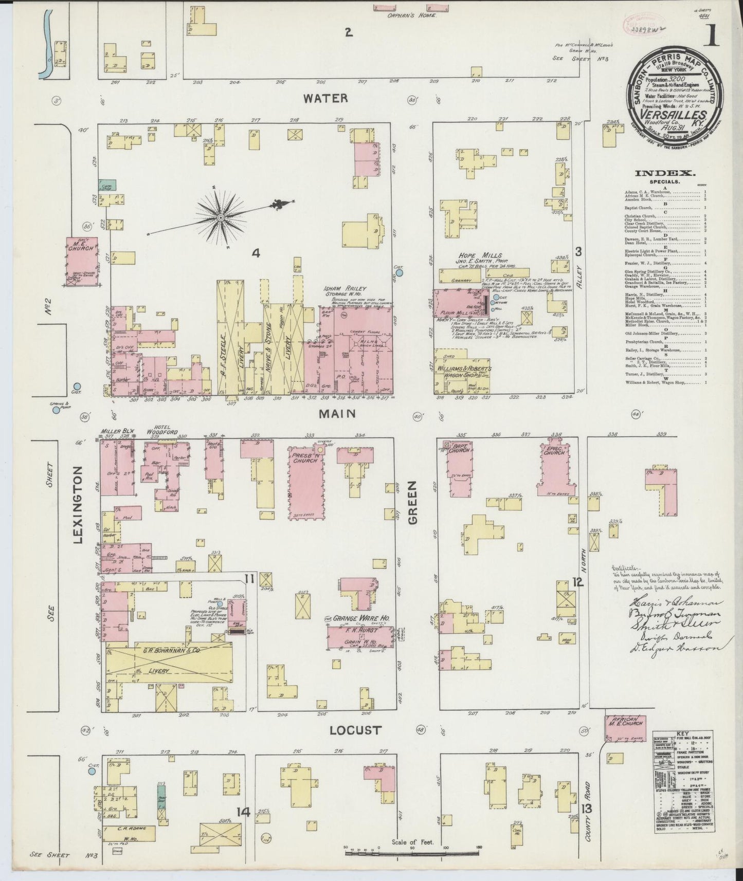 Sanborn Fire Insurance Map from Versailles, Woodford County, Kentucky (1891), Sheet #0001 - Historic Sanborn Fire Insurance Map Print, vintage old map wall art, antique decor, genealogy gift, Kentucky Kentucky map