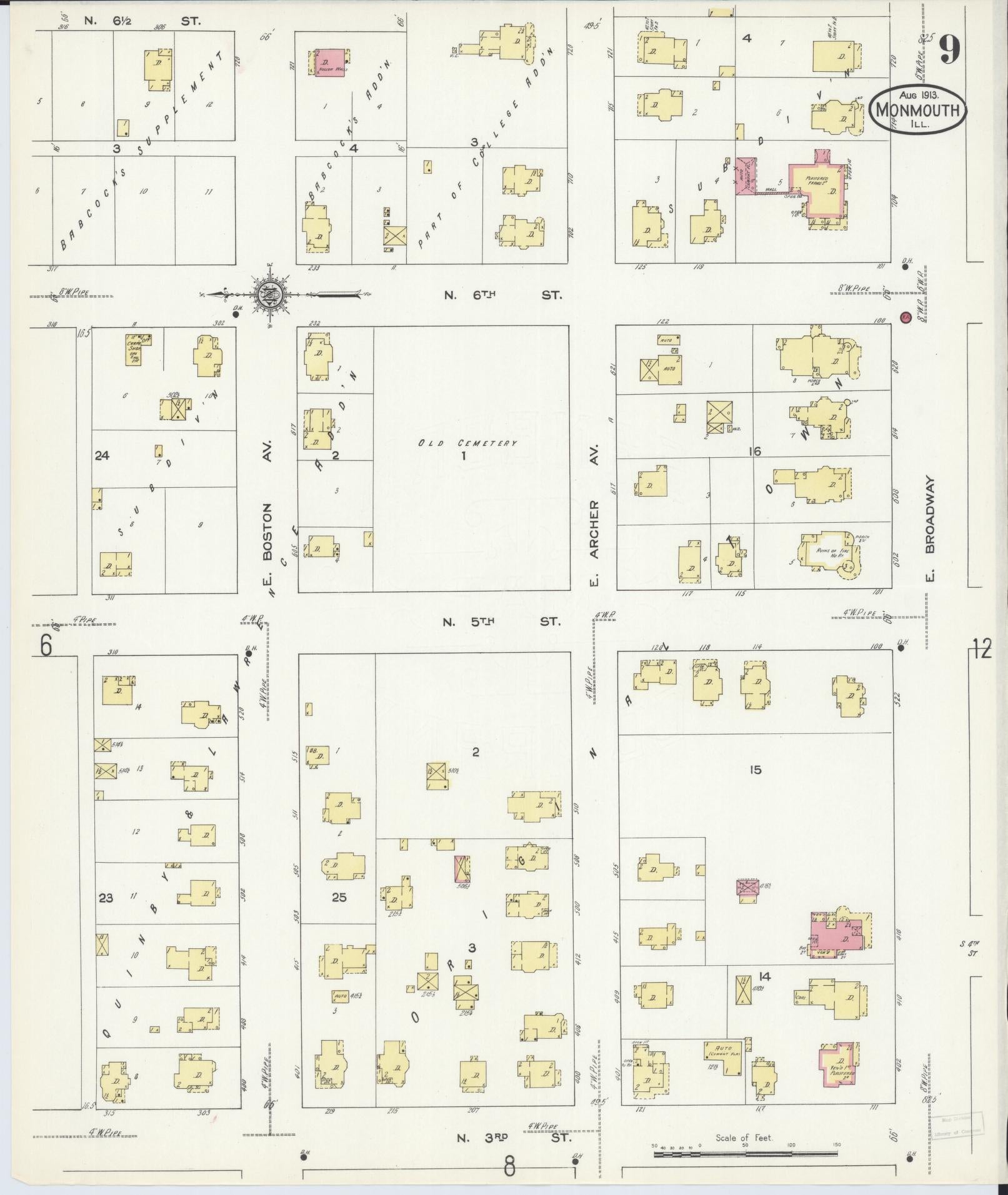 Sanborn Fire Insurance Map from Monmouth, Warren County, Illinois (1913), Sheet #0009 - Complete Map Set gallery image, historic Sanborn map, vintage wall art, Illinois Illinois