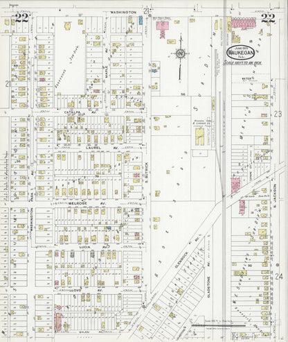 Sanborn Fire Insurance Map from Waukegan, Lake County, Illinois (1924), Sheet #0022 - Complete Map Set gallery image, historic Sanborn map, vintage wall art, Illinois Illinois