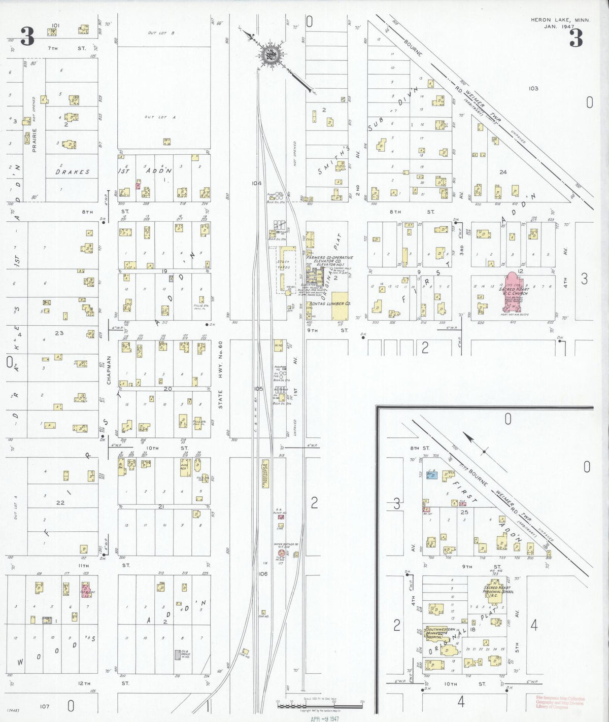 Sanborn Fire Insurance Map from Heron Lake, Jackson County, Minnesota (1947), Sheet #0003 - Complete Map Set gallery image, historic Sanborn map, vintage wall art, Minnesota Minnesota