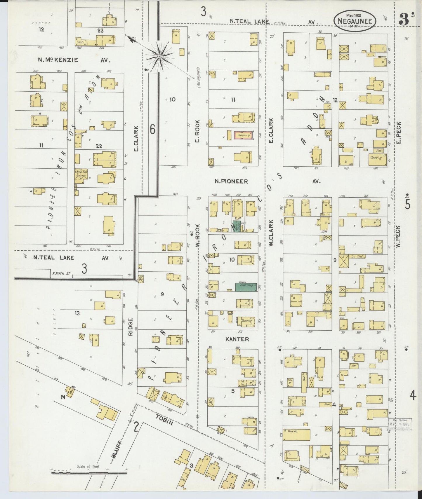 Sanborn Fire Insurance Map from Negaunee, Marquette County, Michigan (1902), Sheet #0003 - Complete Map Set gallery image, historic Sanborn map, vintage wall art, Michigan Michigan
