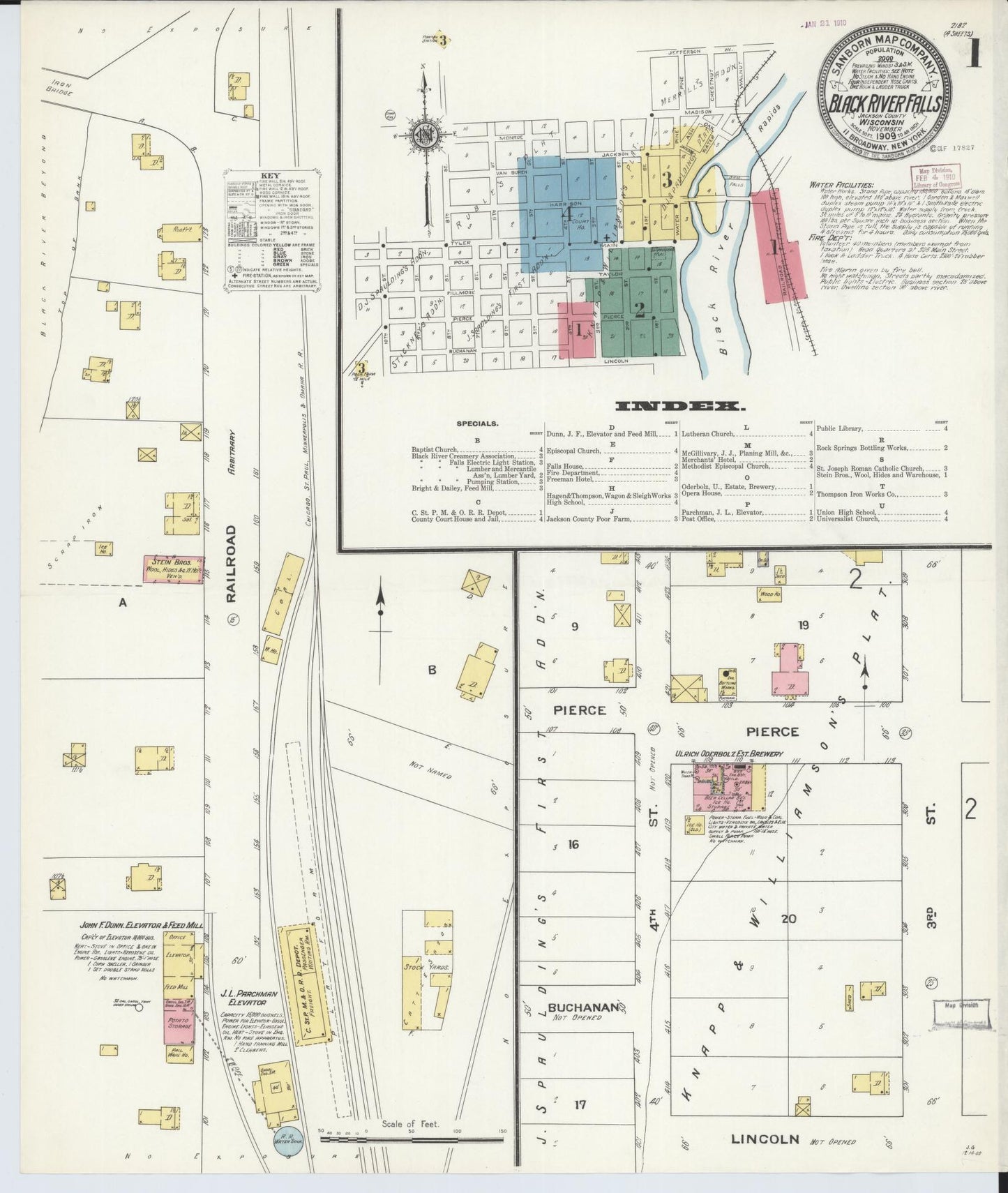 Sanborn Fire Insurance Map from Black River Falls, Jackson County, Wisconsin (1909), Sheet #0001 - Complete Map Set gallery image, historic Sanborn map, vintage wall art, Wisconsin Wisconsin