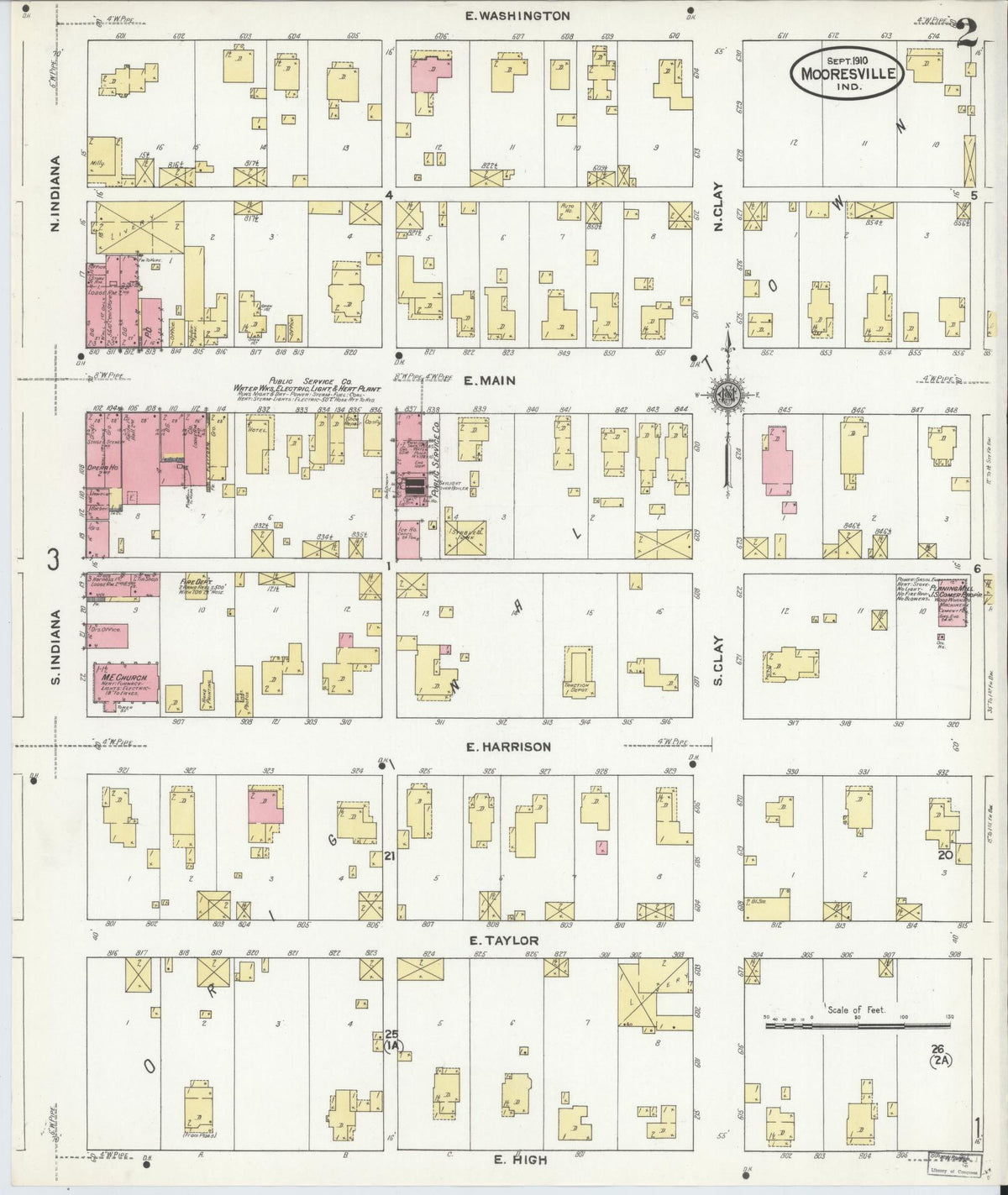 Sanborn Fire Insurance Map from Mooresville, Morgan County, Indiana (1910), Sheet #0002 - Historic Sanborn Fire Insurance Map Print, vintage old map wall art, antique decor, genealogy gift, Indiana Indiana map