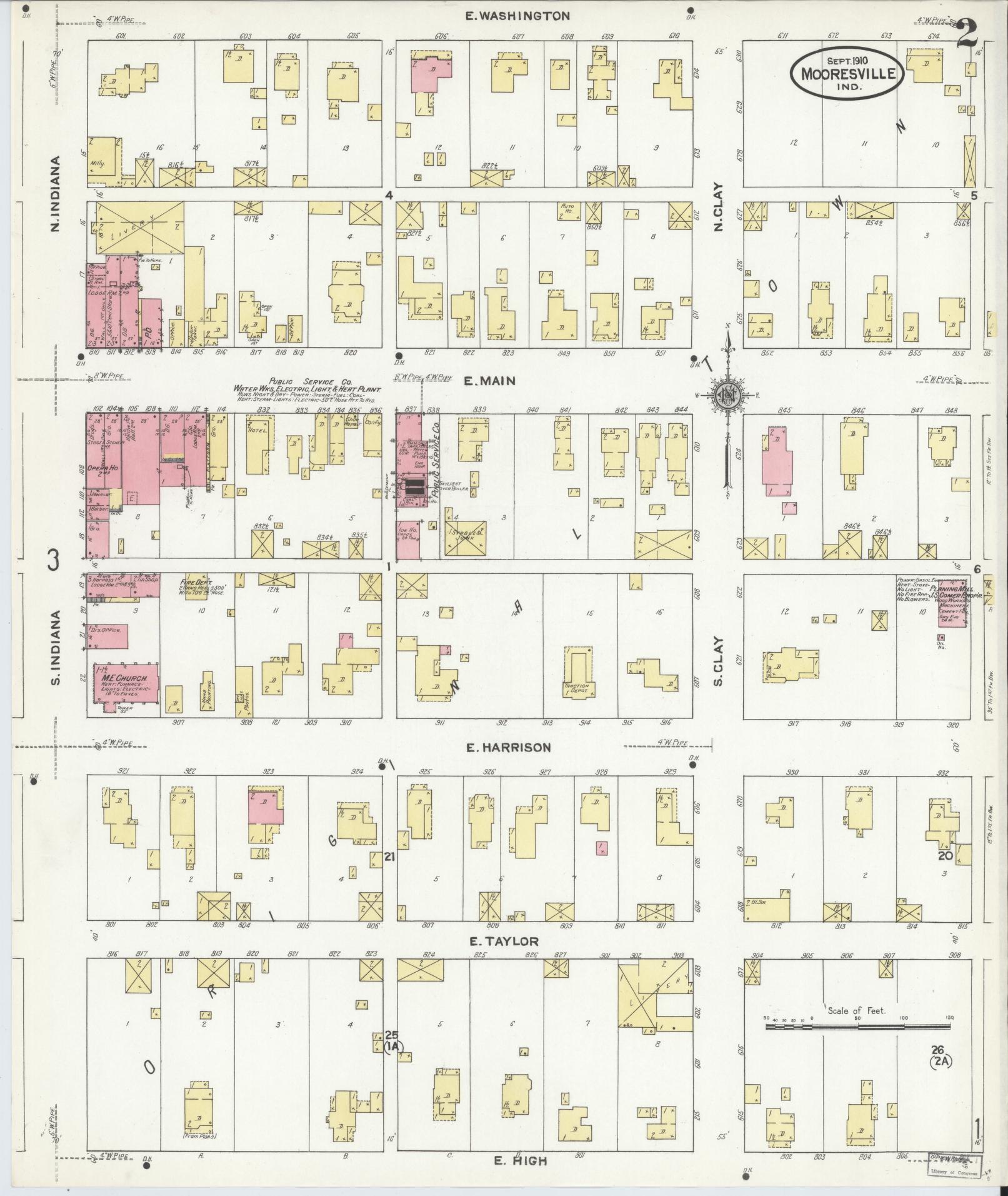 Sanborn Fire Insurance Map from Mooresville, Morgan County, Indiana (1910), Sheet #0002 - Historic Sanborn Fire Insurance Map Print, vintage old map wall art, antique decor, genealogy gift, Indiana Indiana map