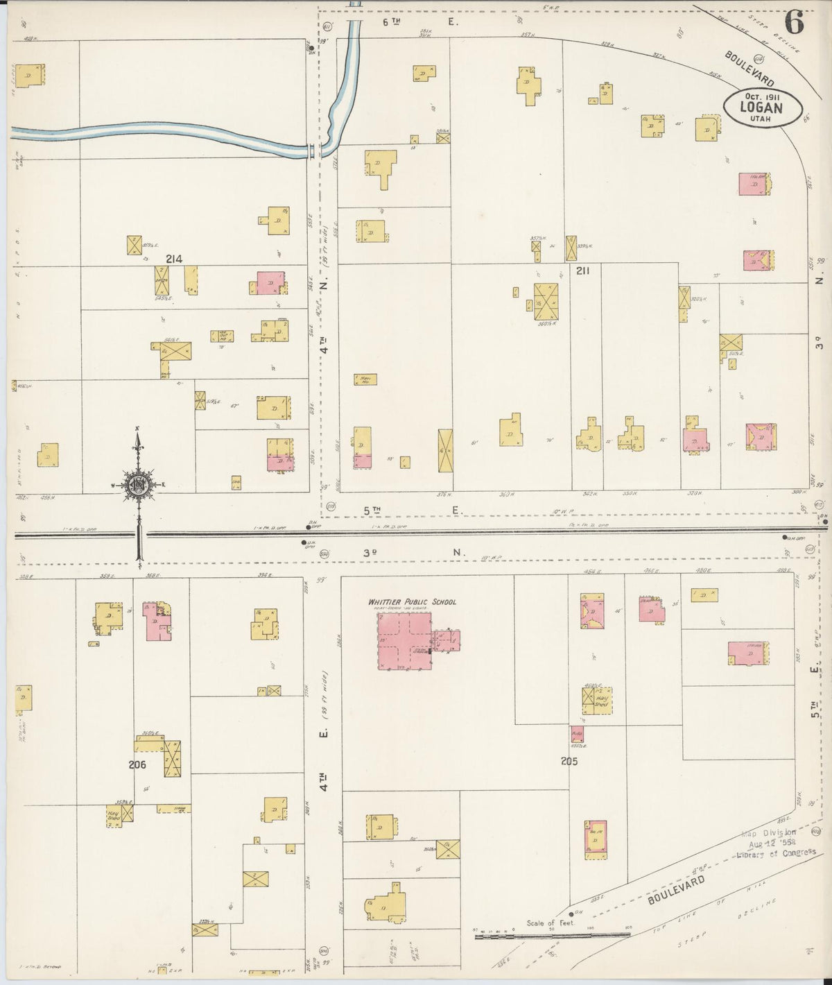 Sanborn Fire Insurance Map from Logan, Cache County, Utah (1911), Sheet #0006 - Complete Map Set gallery image, historic Sanborn map, vintage wall art, Utah Utah