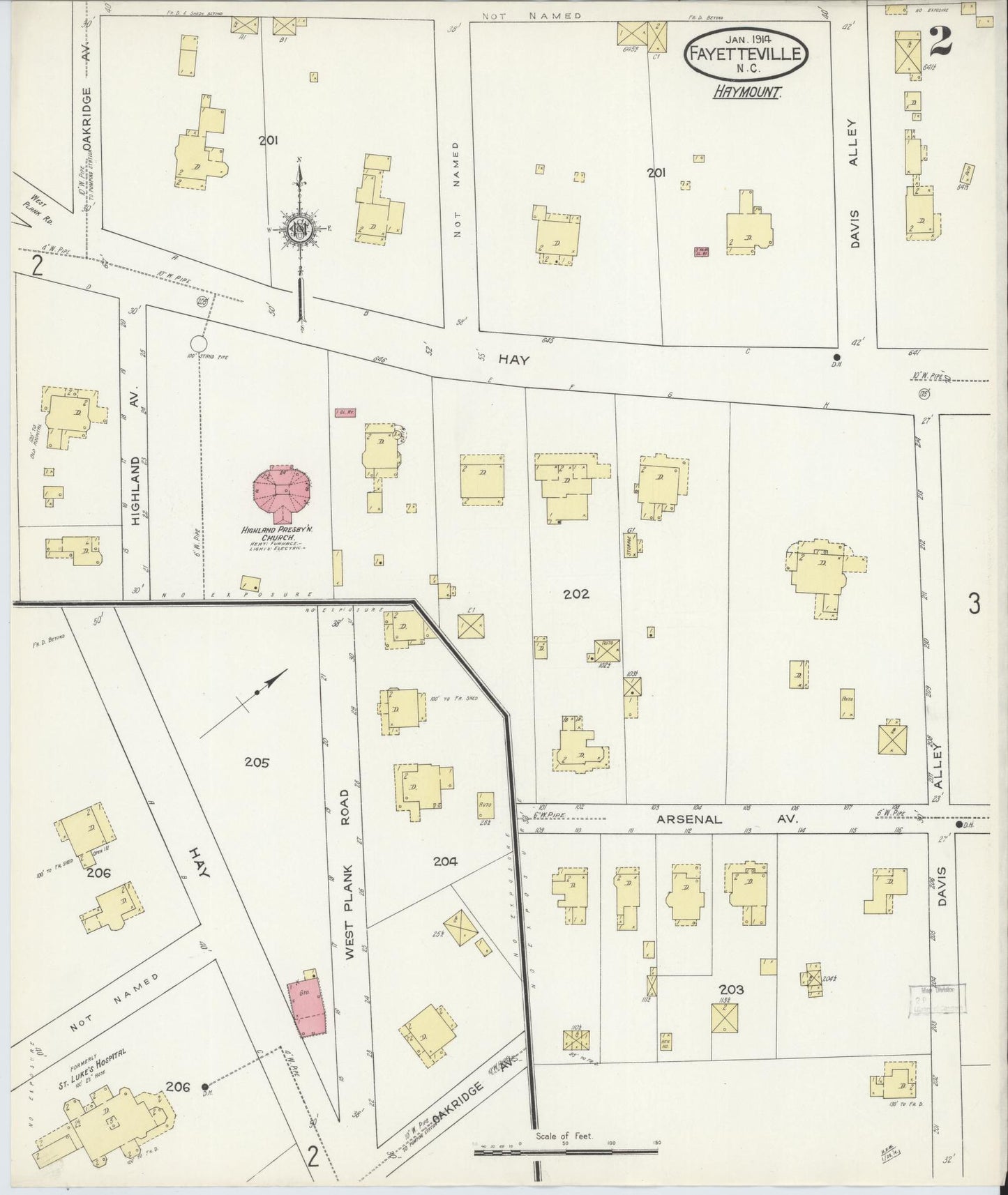 Sanborn Fire Insurance Map from Fayetteville, Cumberland County, North Carolina (1914), Sheet #0002 - Complete Map Set gallery image, historic Sanborn map, vintage wall art, North Carolina North Carolina
