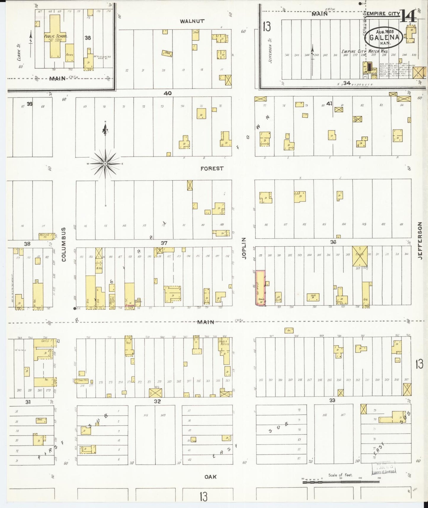 Sanborn Fire Insurance Map from Galena, Cherokee County, Kansas (1905), Sheet #0014 - Historic Sanborn Fire Insurance Map Print, vintage old map wall art, antique decor, genealogy gift, Kansas Kansas map