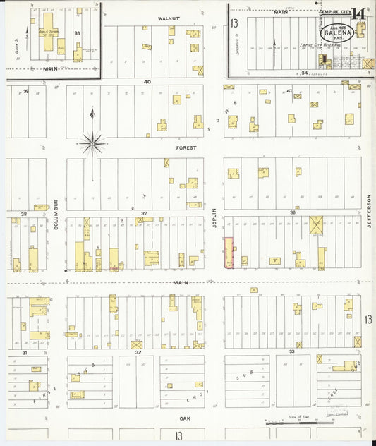 Sanborn Fire Insurance Map from Galena, Cherokee County, Kansas (1905), Sheet #0014 - Historic Sanborn Fire Insurance Map Print, vintage old map wall art, antique decor, genealogy gift, Kansas Kansas map