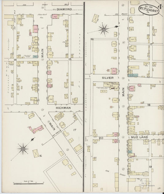 Sanborn Fire Insurance Map from Mount Pleasant, Westmoreland County, Pennsylvania (1886), Sheet #0004 - Historic Sanborn Fire Insurance Map Print, vintage old map wall art, antique decor, genealogy gift, Pennsylvania Pennsylvania map