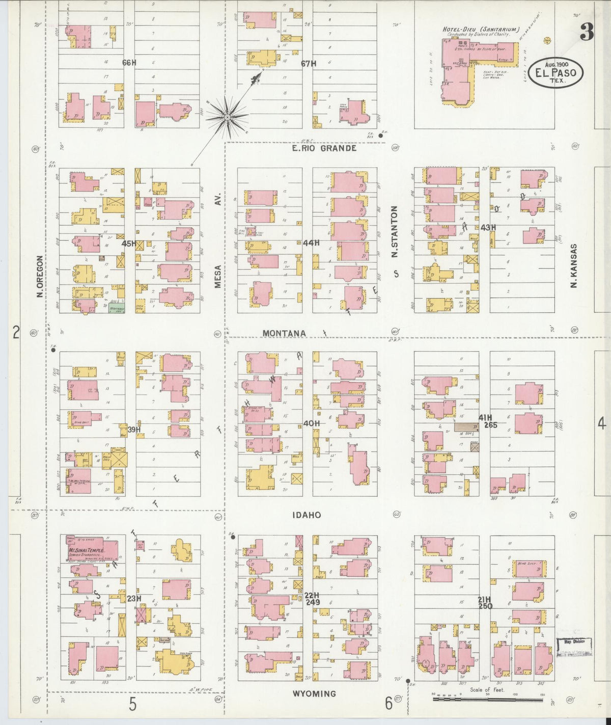 Sanborn Fire Insurance Map from El Paso, El Paso County, Texas (1900), Sheet #0003 - Historic Sanborn Fire Insurance Map Print, vintage old map wall art, antique decor, genealogy gift, Texas Texas map
