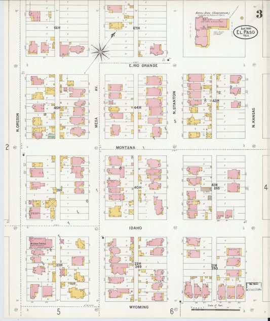 Sanborn Fire Insurance Map from El Paso, El Paso County, Texas (1900), Sheet #0003 - Historic Sanborn Fire Insurance Map Print, vintage old map wall art, antique decor, genealogy gift, Texas Texas map