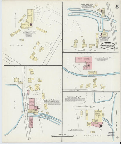 Sanborn Fire Insurance Map from Leominster, Worcester County, Massachusetts (1891), Sheet #0008 - Complete Map Set gallery image, historic Sanborn map, vintage wall art, Massachusetts Massachusetts
