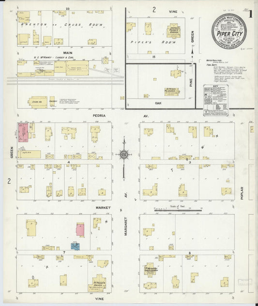 Sanborn Fire Insurance Map from Piper City, Ford County, Illinois (1911), Sheet #0001 - Historic Sanborn Fire Insurance Map Print, vintage old map wall art, antique decor, genealogy gift, Illinois Illinois map