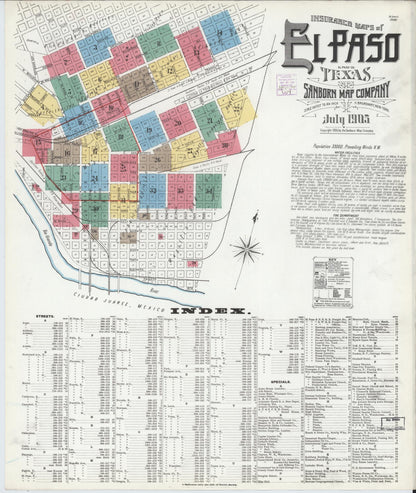 Sanborn Fire Insurance Map from El Paso, El Paso County, Texas (1905), Sheet #0001 - Complete Map Set gallery image, historic Sanborn map, vintage wall art, Texas Texas