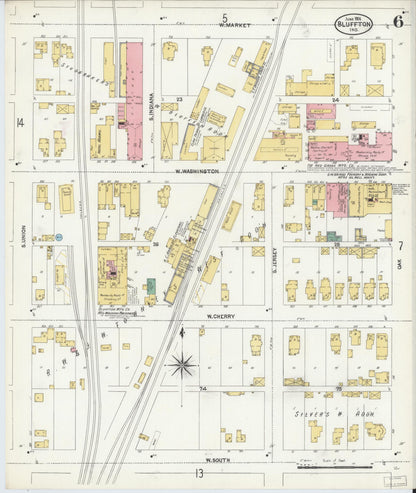 Sanborn Fire Insurance Map from Bluffton, Wells County, Indiana (1906), Sheet #0006 - Historic Sanborn Fire Insurance Map Print, vintage old map wall art, antique decor, genealogy gift, Indiana Indiana map
