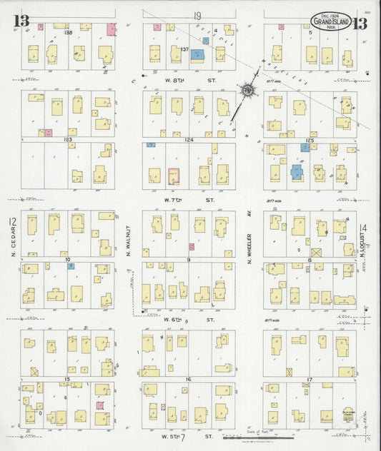 Sanborn Fire Insurance Map from Grand Island, Hall County, Nebraska (1924), Sheet #0013 - Historic Sanborn Fire Insurance Map Print, vintage old map wall art, antique decor, genealogy gift, Nebraska Nebraska map